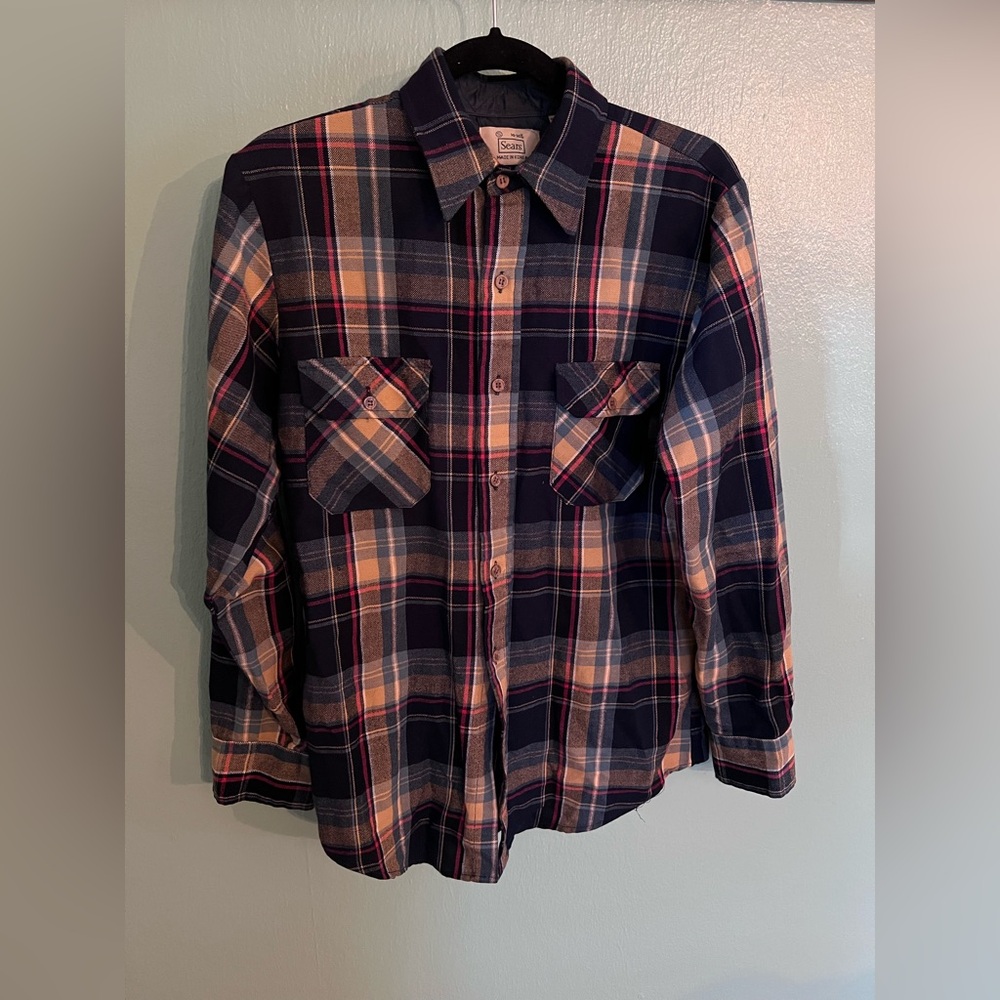 Vintage Sears Plaid Flannel Shirt Mens Small Vtg 70s 80s Grunge Outdoor Workwear